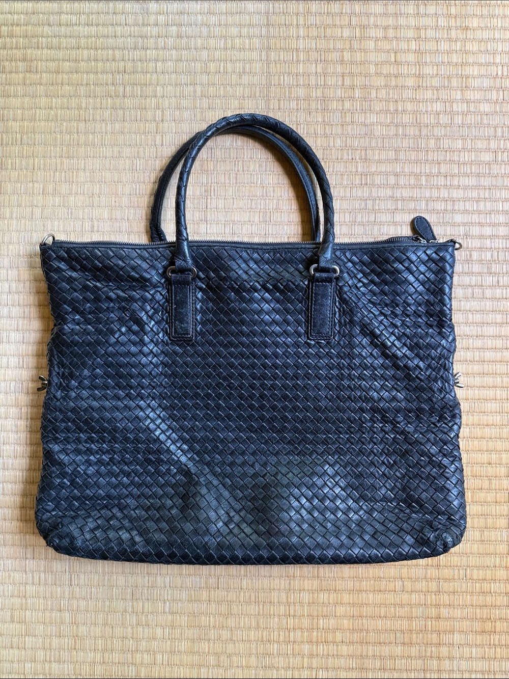 Bottega Veneta Vintage Black Woven Leather Convertible Tote